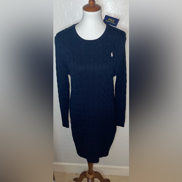 New! Polo Ralph Lauren Cable Knit Crewneck Sweater Dress in Navy Size Large🤍🐎 - Picture 5 of 12